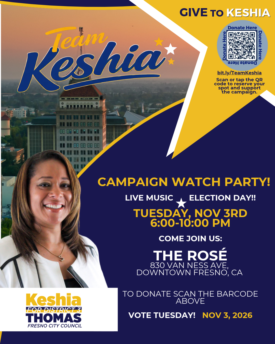 Election Night Campaign Watch Party at The Rosé — Tuesday, November 3